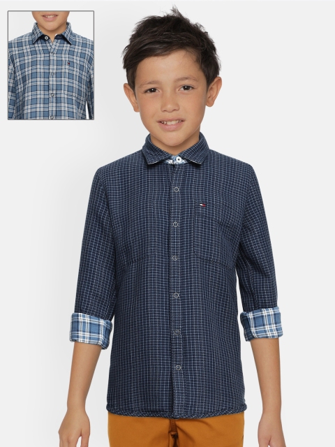 

Tommy Hilfiger Boys Blue Checked Reversible Regular Fit Pure Cotton Casual Shirt