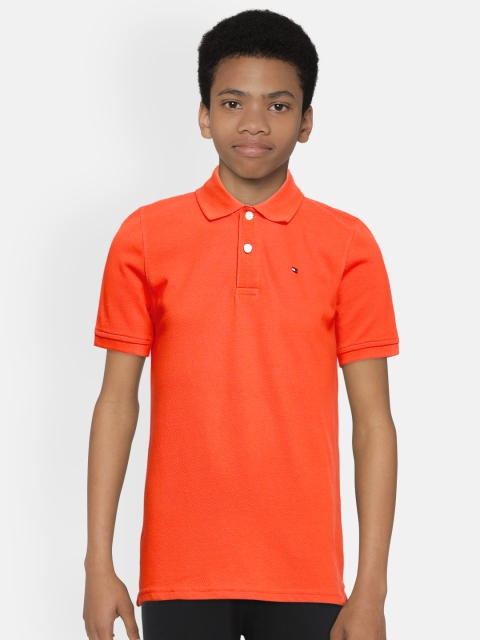 

Tommy Hilfiger Boys Orange Solid Pure Cotton Polo Collar Pure Cotton T-shirt