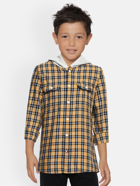 

Tommy Hilfiger Boys Yellow & Blue Checked Pure Cotton Regular Fit Casual Shirt