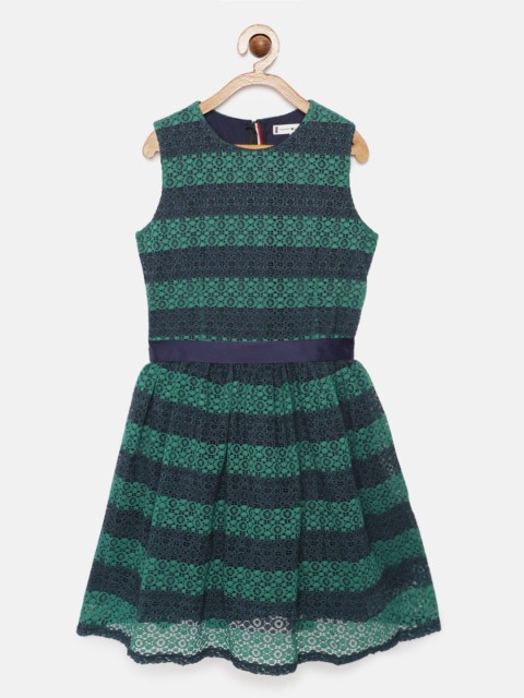 

Tommy Hilfiger Girls Green & Navy Blue Self Design Fit and Flare Dress