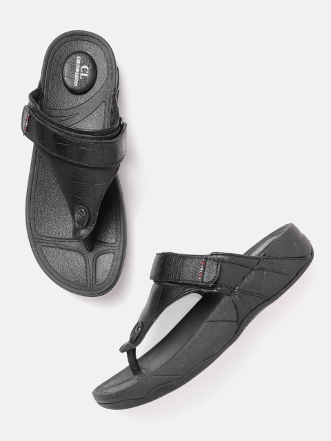 

Carlton London Men Black Croc Textured Comfort Sandals