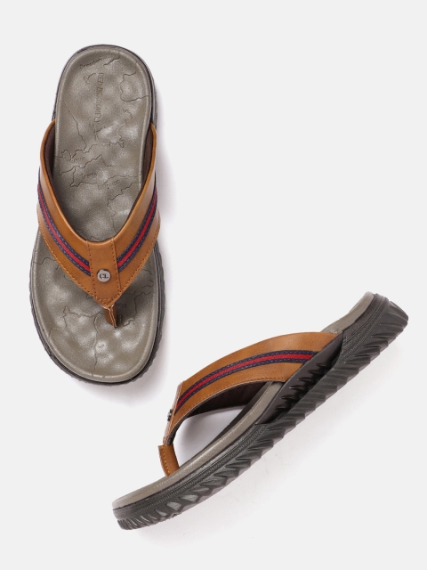 

Carlton London Men Tan Brown & Navy Blue Striped Comfort Sandals