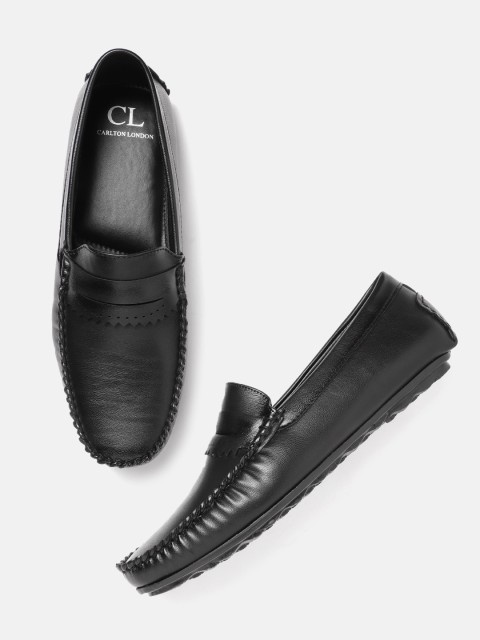 

Carlton London Men Solid Penny Loafers with Perforated Detail, Black