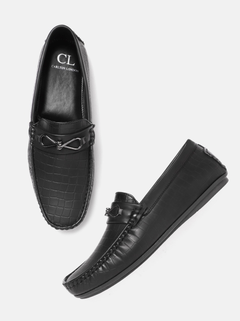 

Carlton London Men Black Croc-Textured Loafers