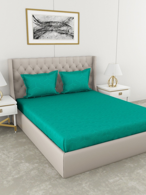 

BIANCA Sea Green Geometric 210 TC Cotton 1 King Bedsheet with 2 Pillow Covers