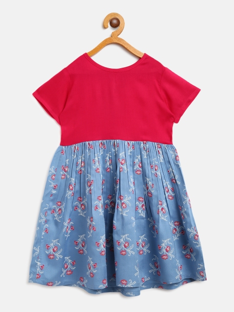 

YK Girls Red & Blue Floral Print A-Line Dress