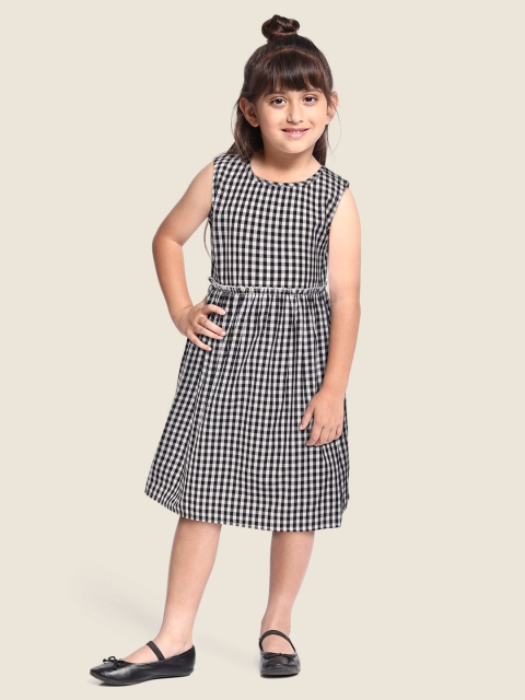 

YK Black & White Gingham Checked Monochrome Cotton Dress