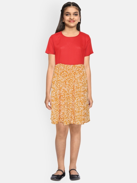 

YK Girls Red & Orange Ditsy Floral Fit & Flare Dress