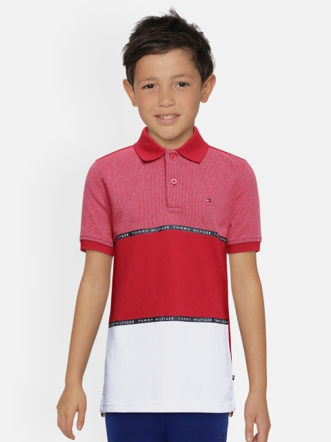 

Tommy Hilfiger Boys Red & White Colourblocked Polo Collar Pure Cotton T-shirt