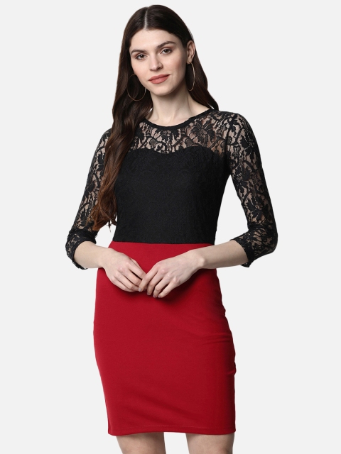 

FIVE STONES Women Red & Black Self Design Sheath Dress