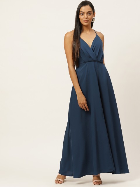 

U&F Women Navy Blue Solid Wrap Dress
