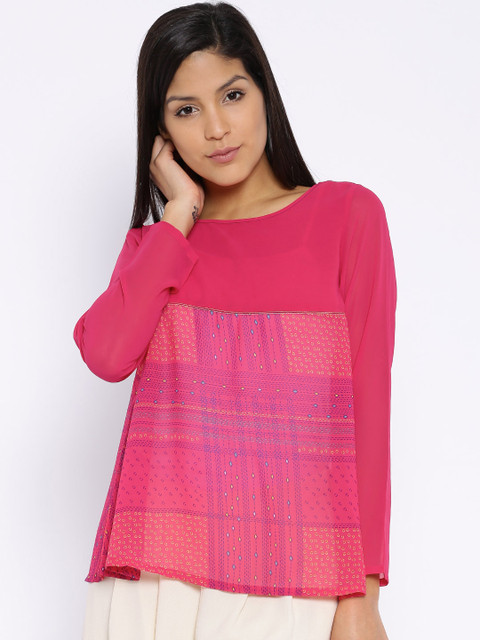 

Global Desi Pink Printed A-Line Top