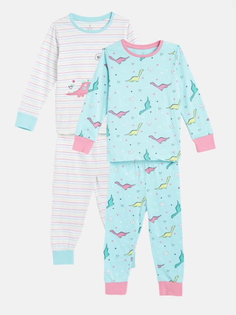 

mothercare Girls Pack of 2 Printed Cotton Night suits, Blue