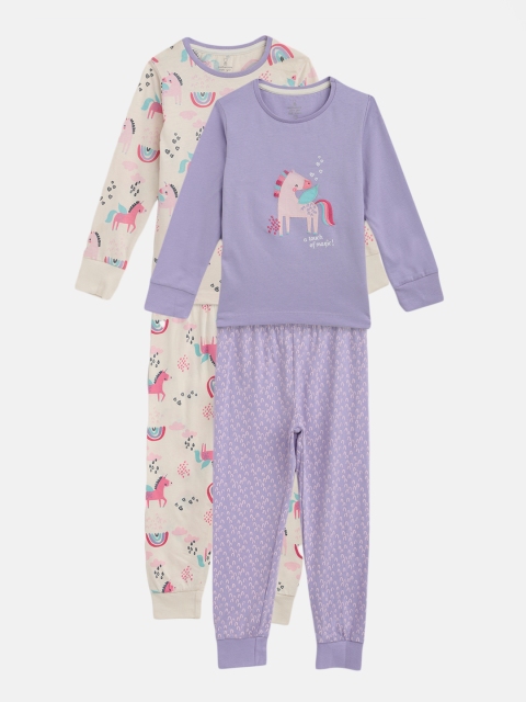 

mothercare Girls Pack of 2 Printed Clothing Set, Purple