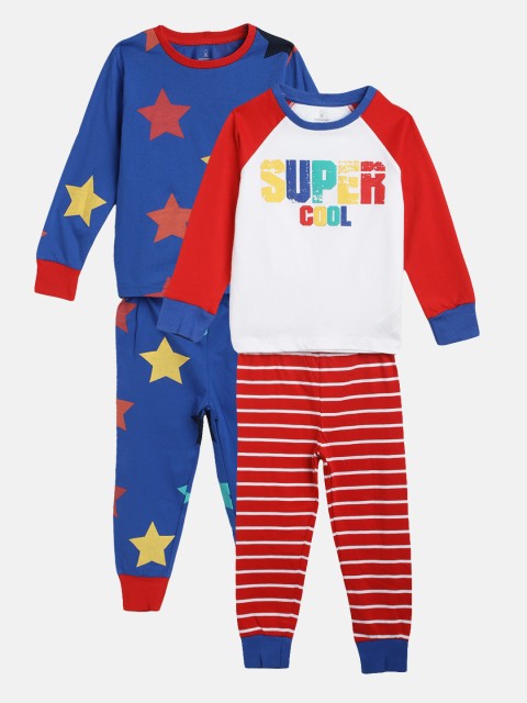 

mothercare Boys Pack of 2 Printed Cotton Night suits, Navy blue