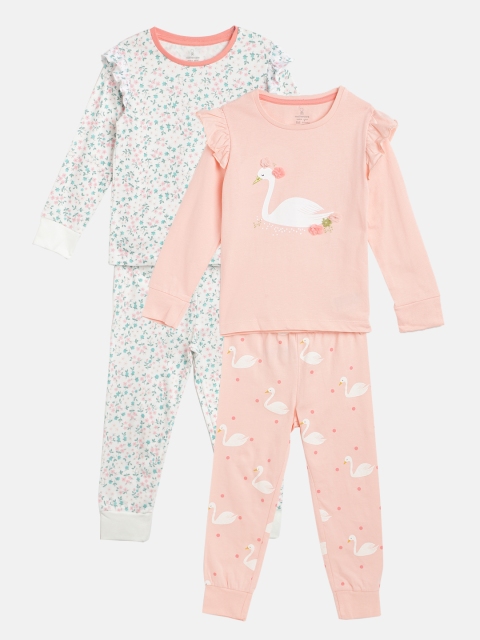 

mothercare Girls Pack of 2 Printed Pure Cotton T-shirts with Joggers, Pink