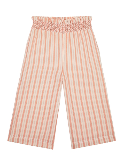 

mothercare Girls Peach & Cream Coloured Striped Wide Leg Pure Cotton Palazzos