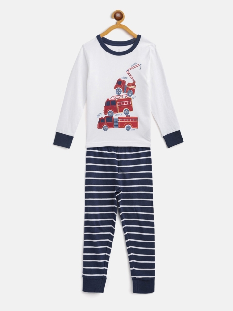 

mothercare Boys White & Navy Blue Printed T-shirt with Pyjamas