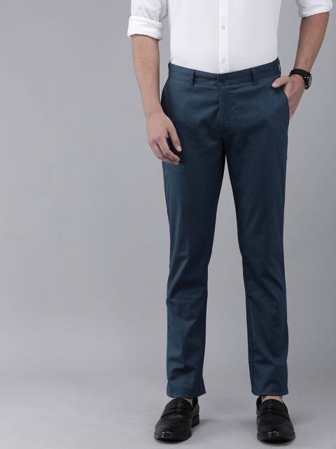 

Blackberrys Men Teal Blue Slim Fit Self Design Regular Trousers