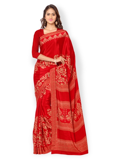 

Ligalz Red Crepe Floral Print Saree