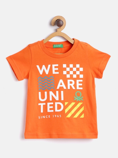 

United Colors of Benetton Boys Orange White Pure Cotton Typography Printed Pure Cotton T-shirt