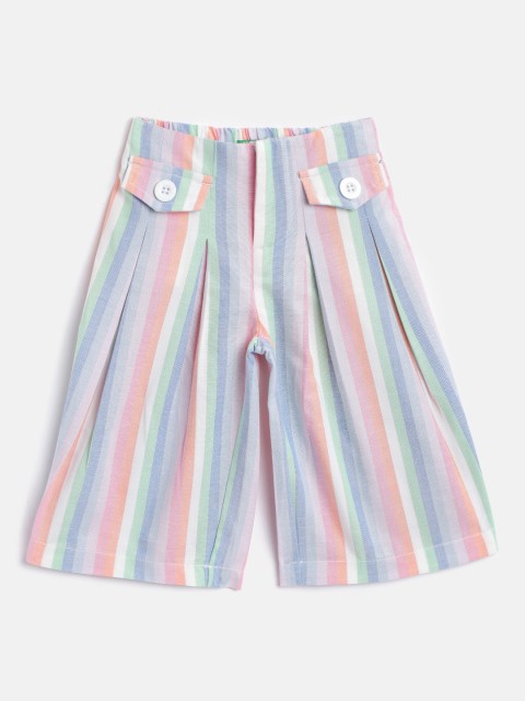 

United Colors of Benetton Girls Multicolour Pure Cotton Flared Striped Parallel Trousers, Multi