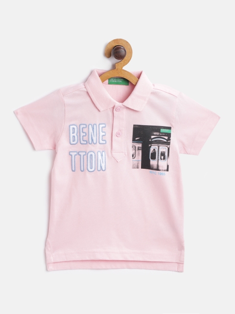 

United Colors of Benetton Boys Pink Cotton Printed Polo Collar Pure Cotton T-shirt