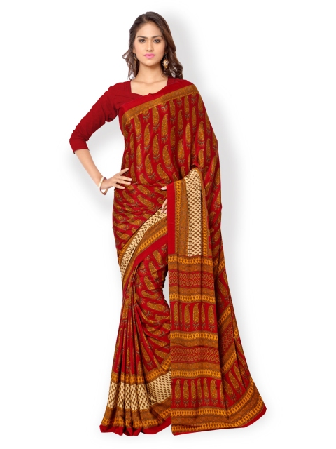 

Ligalz Red Crepe Paisley Print Saree