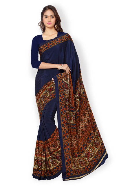 

Ligalz Navy Crepe Printed Saree, Navy blue