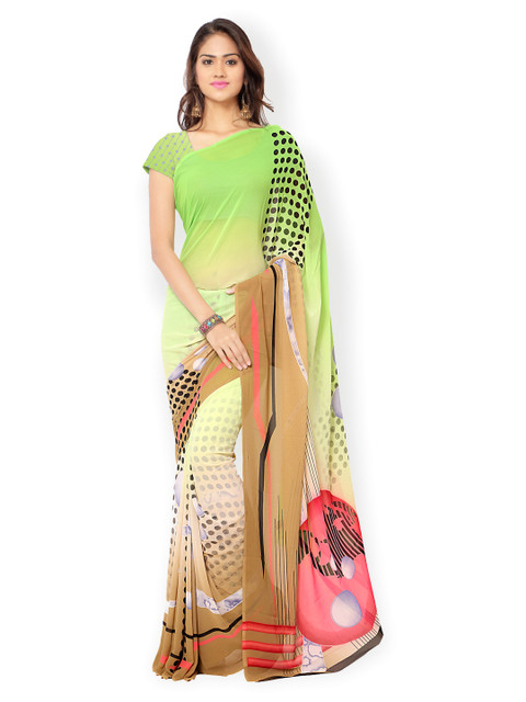 

Ligalz Green & Brown Ombre-Dyed Chiffon Printed Saree