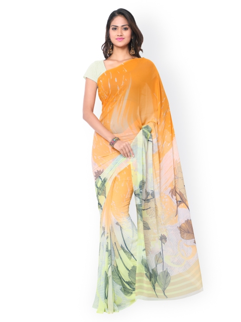 

Ligalz Orange Chiffon Floral Print Saree