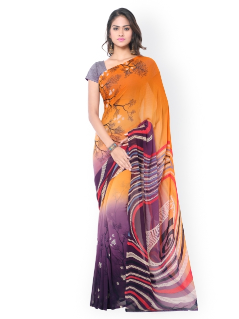 

Ligalz Orange & Purple Chiffon Printed Saree