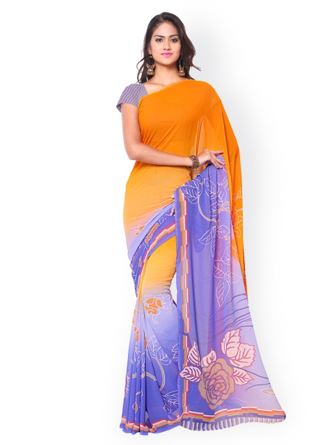 

Ligalz Orange & Blue Chiffon Floral Print Saree