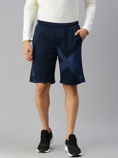 

WROGN ACTIVE Men Navy Blue Brand Logo Printed Slim Fit Mid-Rise Sports Shorts