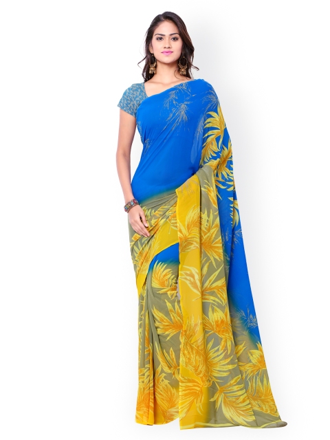 

Ligalz Blue & Yellow Chiffon Printed Saree