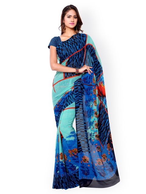 

Ligalz Blue Chiffon Floral Print Saree