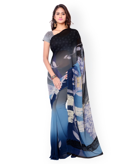 

Ligalz Black & Blue Chiffon Printed Saree