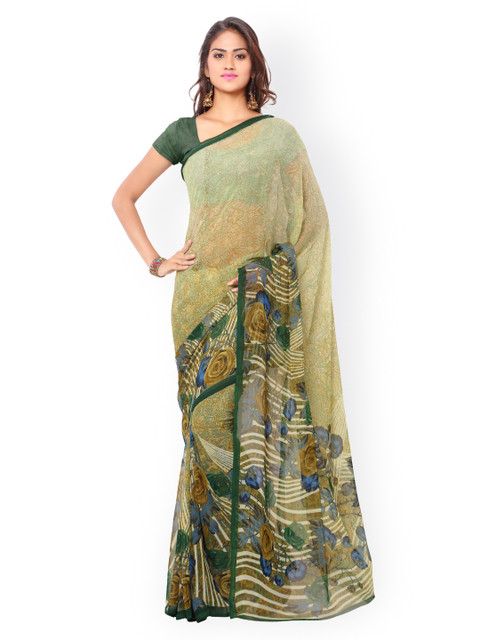 

Ligalz Beige Chiffon Floral Print Saree