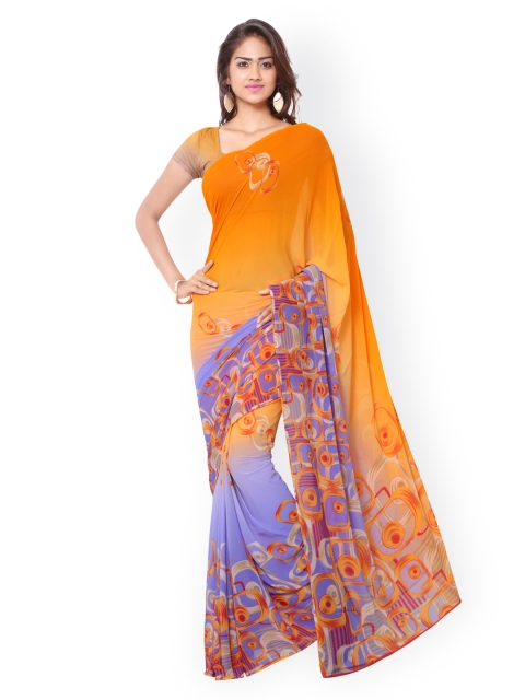 

Ligalz Orange & Blue Chiffon Printed Saree