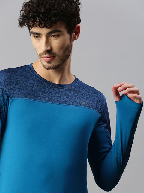 

WROGN ACTIVE Men Blue Colourblocked Slim Fit Thumbhole T-shirt