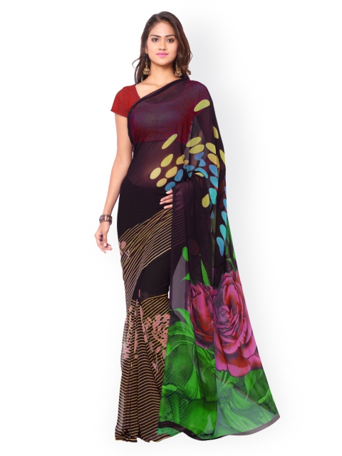 

Ligalz Black Chiffon Floral Print Saree