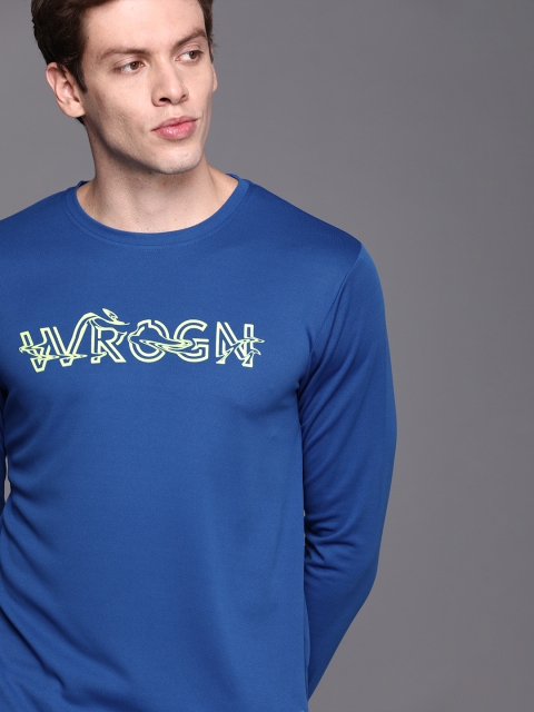 

WROGN ACTIVE Men Blue Printed Slim Fit Round Neck T-shirt