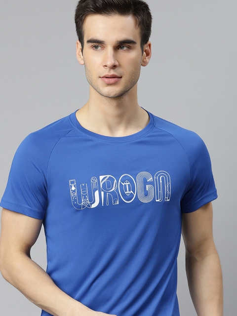 

WROGN ACTIVE Men Blue & White Printed Round Neck T-shirt