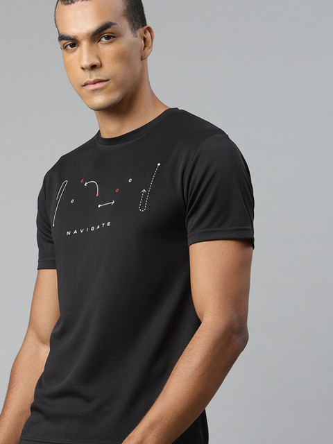 

WROGN ACTIVE Men Black Printed Slim Fit Round Neck T-shirt