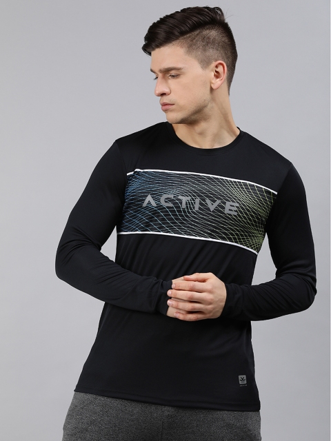 

WROGN ACTIVE Men Black & Grey Brand Logo Printed Slim Fit T-shirt
