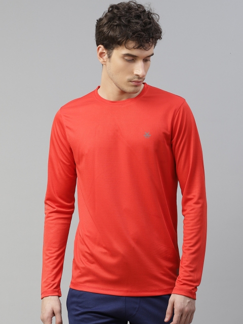 

WROGN ACTIVE Men Orange Self-Checked Slim Fit T-shirt
