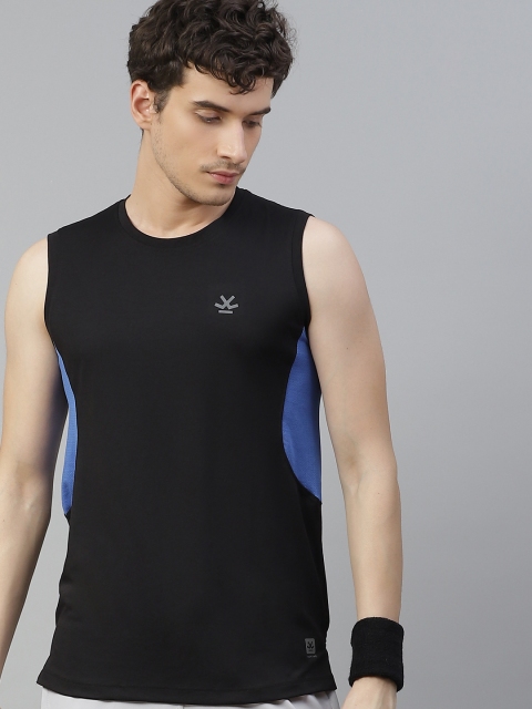 

WROGN ACTIVE Men Black & Blue Solid Slim Fit T-shirt