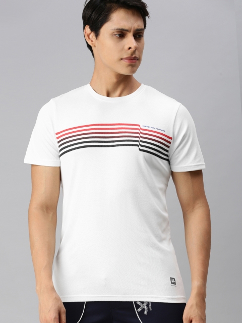 

WROGN ACTIVE Men White & Red Striped Round Neck T-shirt