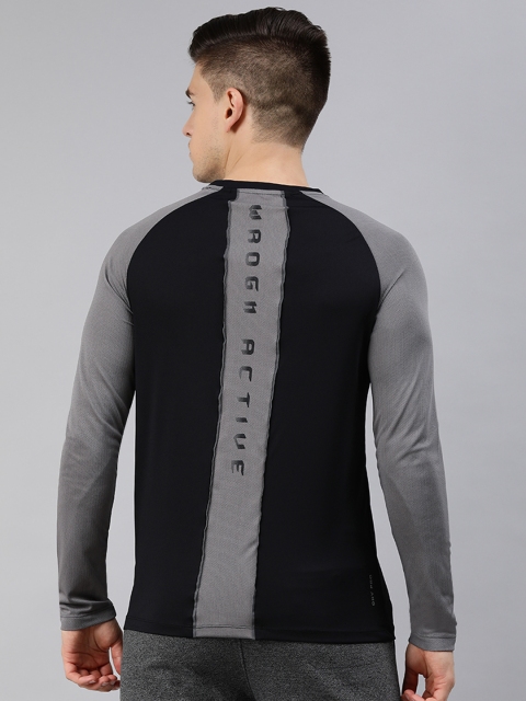 

WROGN ACTIVE Men Black & Grey Brand Logo Printed Slim Fit T-shirt