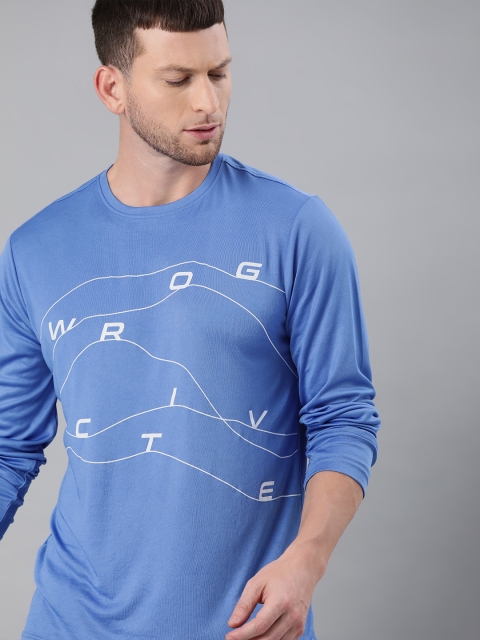 

WROGN ACTIVE Men Blue & White Brand Logo Print Round Neck T-shirt